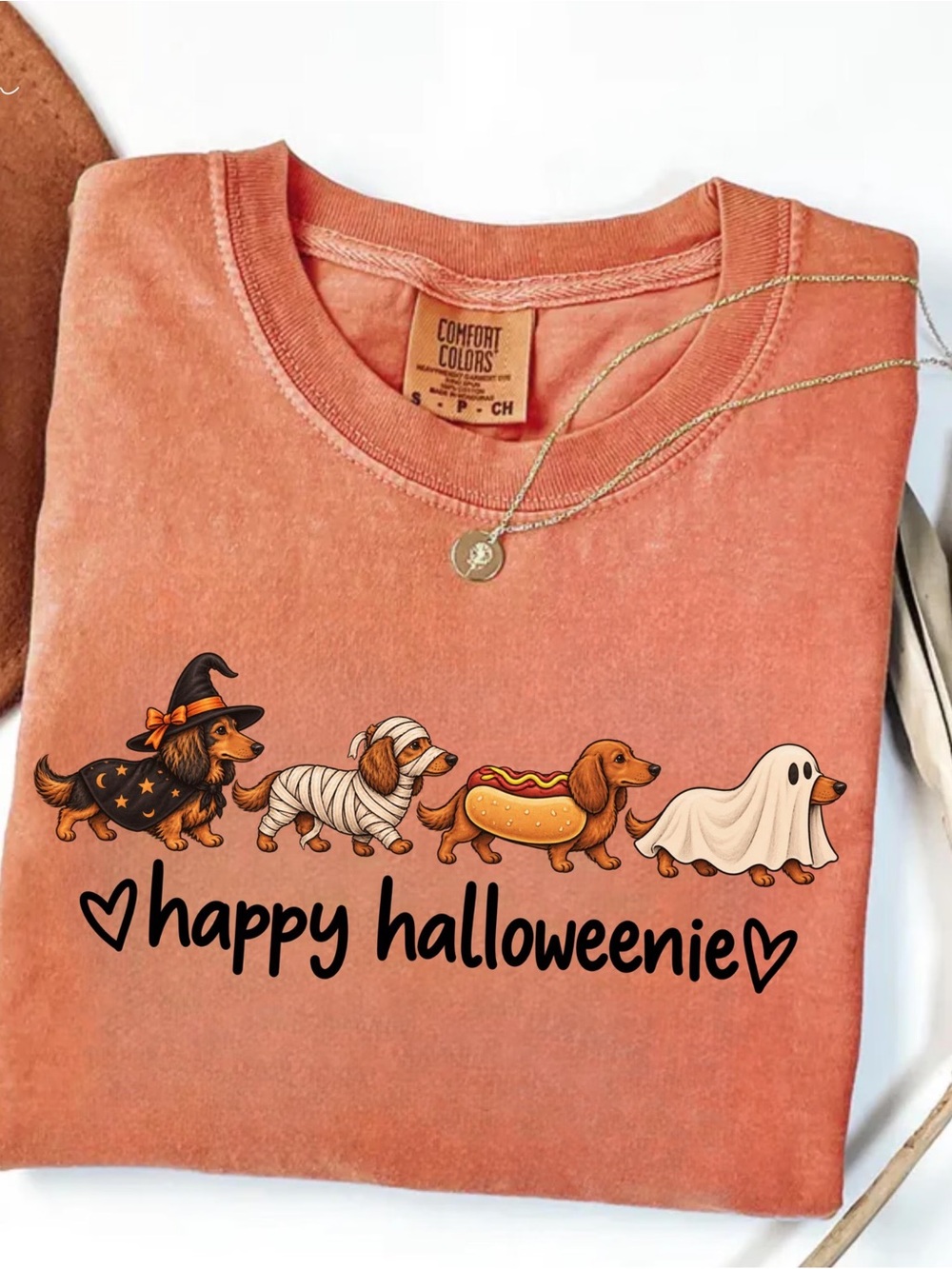 Comfort Colors Yam "Happy Halloweenie" Dachshund Graphic Tee